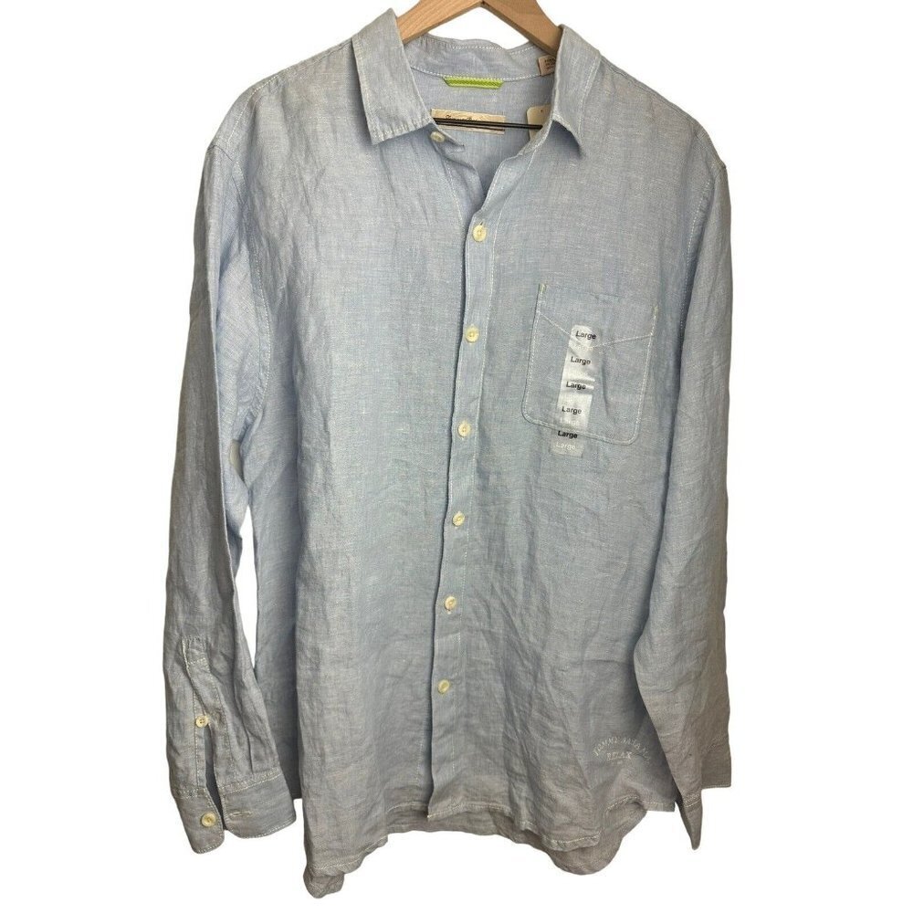 Tommy Bahama Easy Breezer 100% Linen LS‎ Button Up Shirt Mens Large NEW $98 Blue